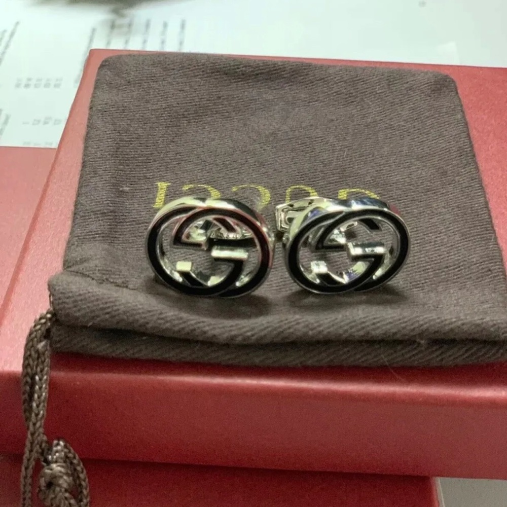 New!  GG silver interlocking Cufflinks w/ Dustbag
